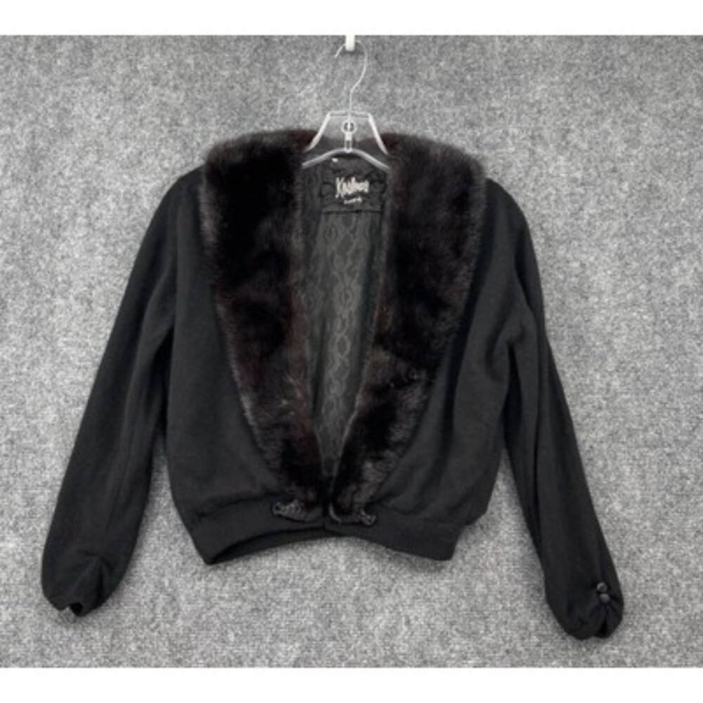 VINTAGE Koslows Fort Worth Fur Collar Cardigan Sweater Women’s XS Black Luxury